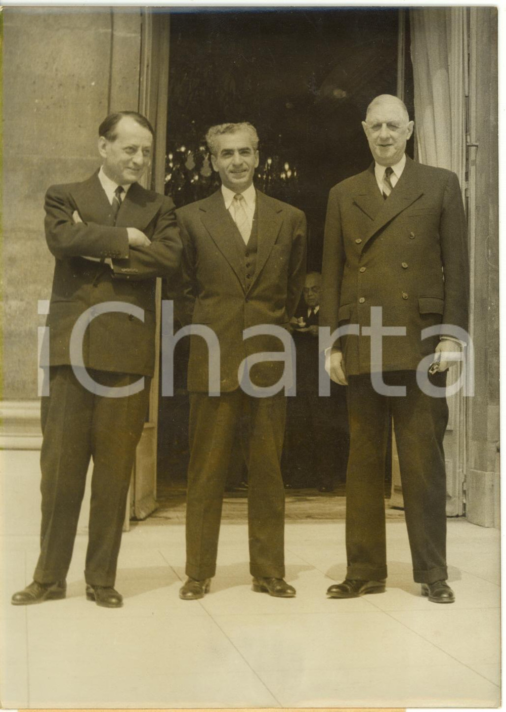 1959 PARIS - Shah Mohammad Reza PAHLAVI avec Charles DE GAULLE et André MALRAUX