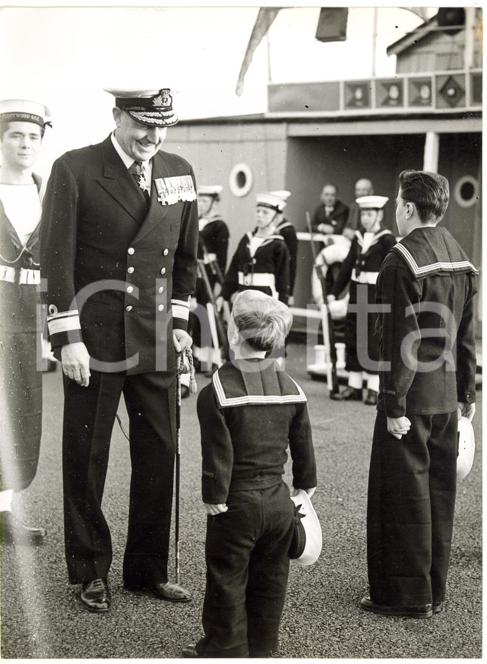 1959 FLEETWOOD (UK) SEA CADETS - A young seaman meets Rear Admiral John McBEATH