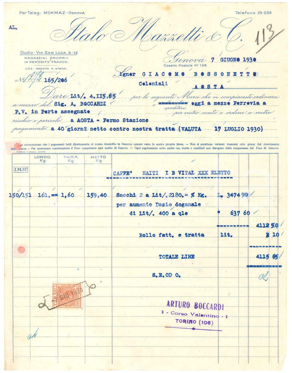 1930 GENOVA Via San Luca 5-12 - Italo MAZZETTI & C. - Fattura per caffè (8)