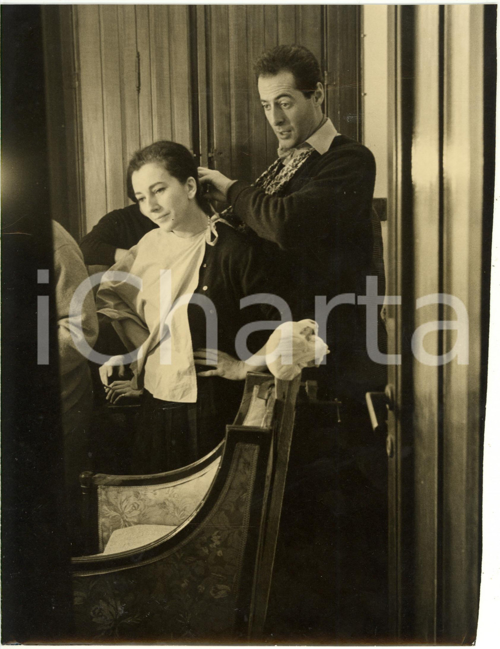Fotografia d epoca originale 1965 ca CINEMA Franco ROSSELLINI Valentina CORTESE sul set de LA DONNA DEL LAGO 1