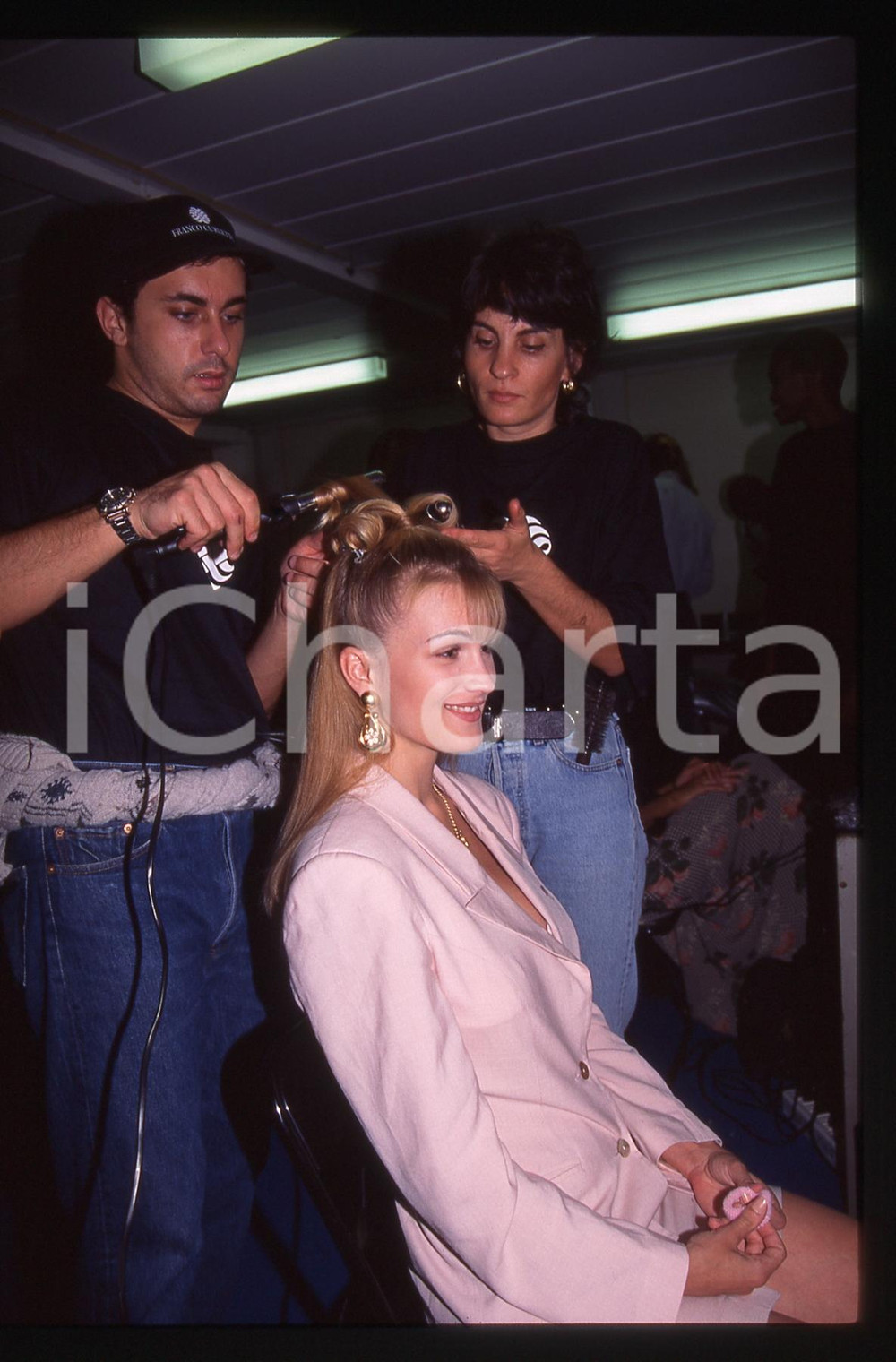 35mm vintage slide* 1995 MILANO Eva HENGER In camerino Sfilata di Chiara BONI 2