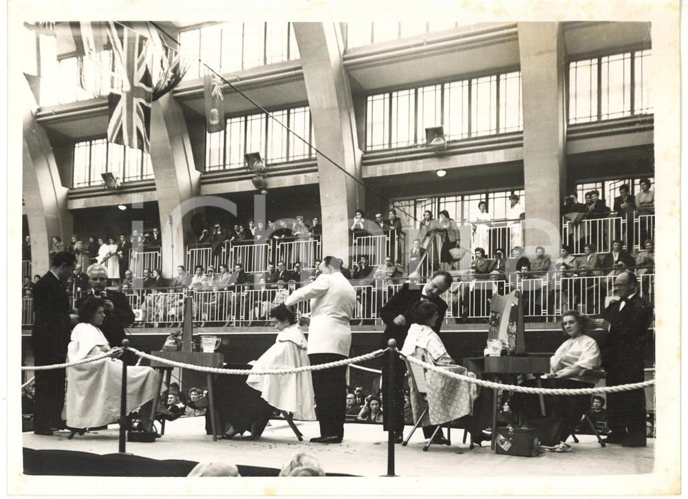 1956 LONDON Seymour Hall - Hairstylists working at the Festival of Hairdressing 