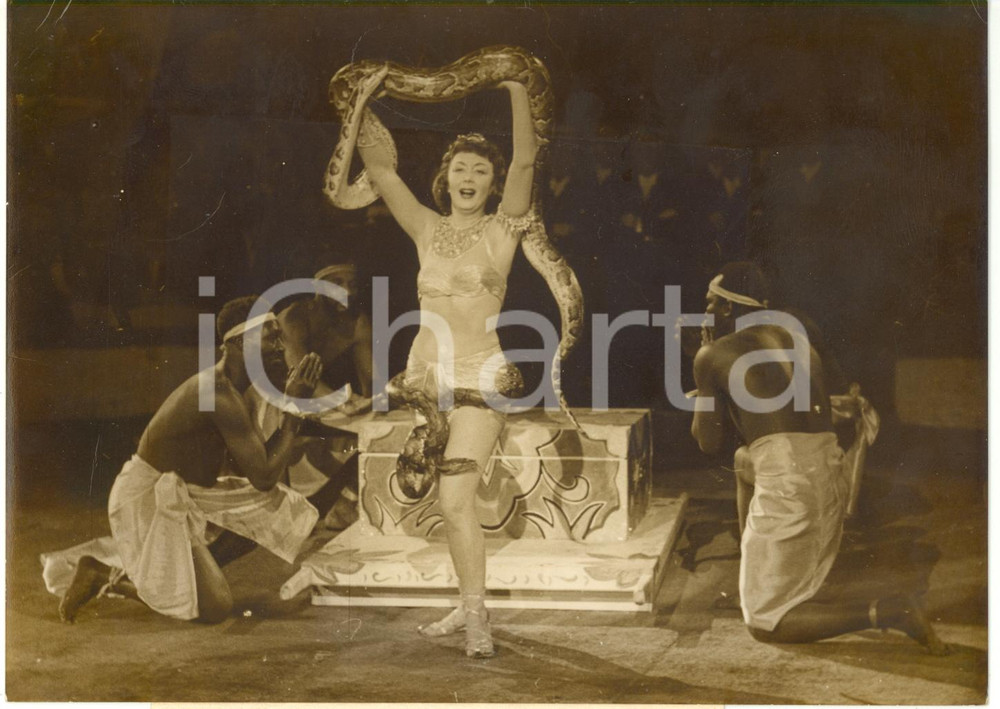 1956 FRANCE Cirque d'hiver - Arlette PETERS performe avec des serpents *Photo