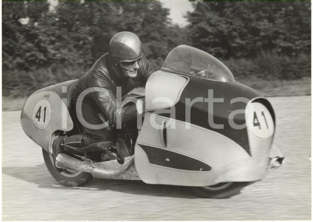 1953 MONZA GP DELLE NAZIONI Passaggio di Eric OLIVER su sidecar NORTON-WATSONIAN