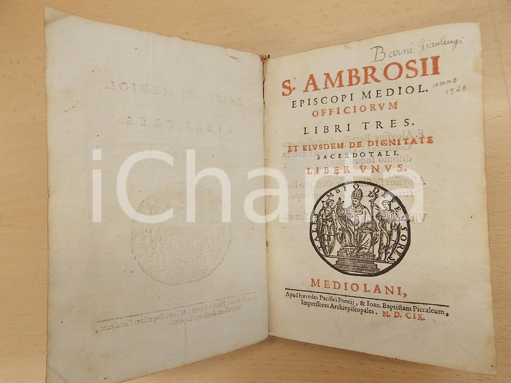 1609 MILANO S. Ambrosii episcopi officiorum libri tres - Volume RARO