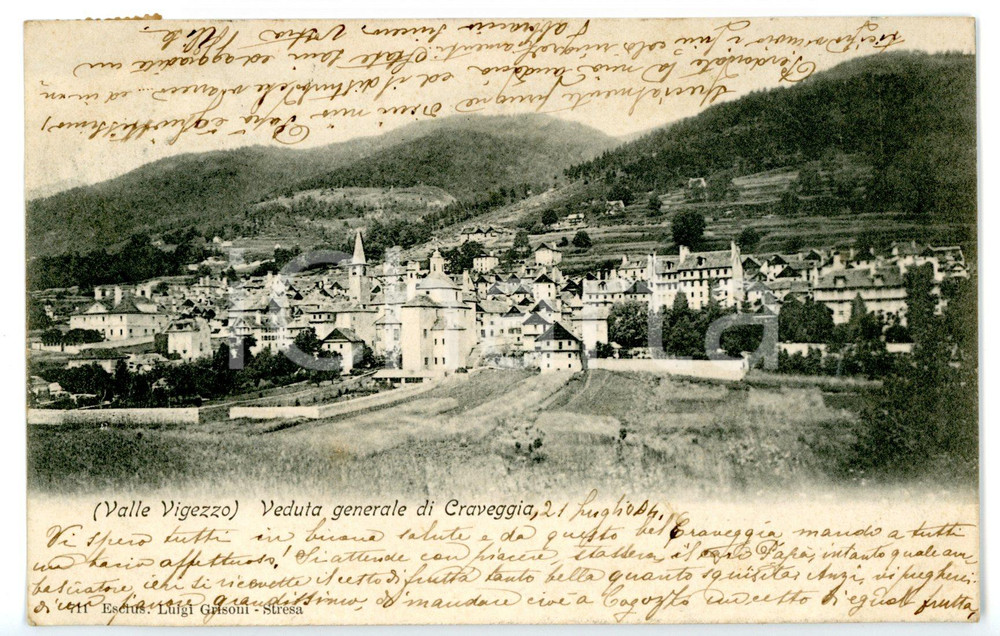 1904 CRAVEGGIA Veduta con Chiesa Santi Giacomo e Cristoforo *Cartolina FP VG