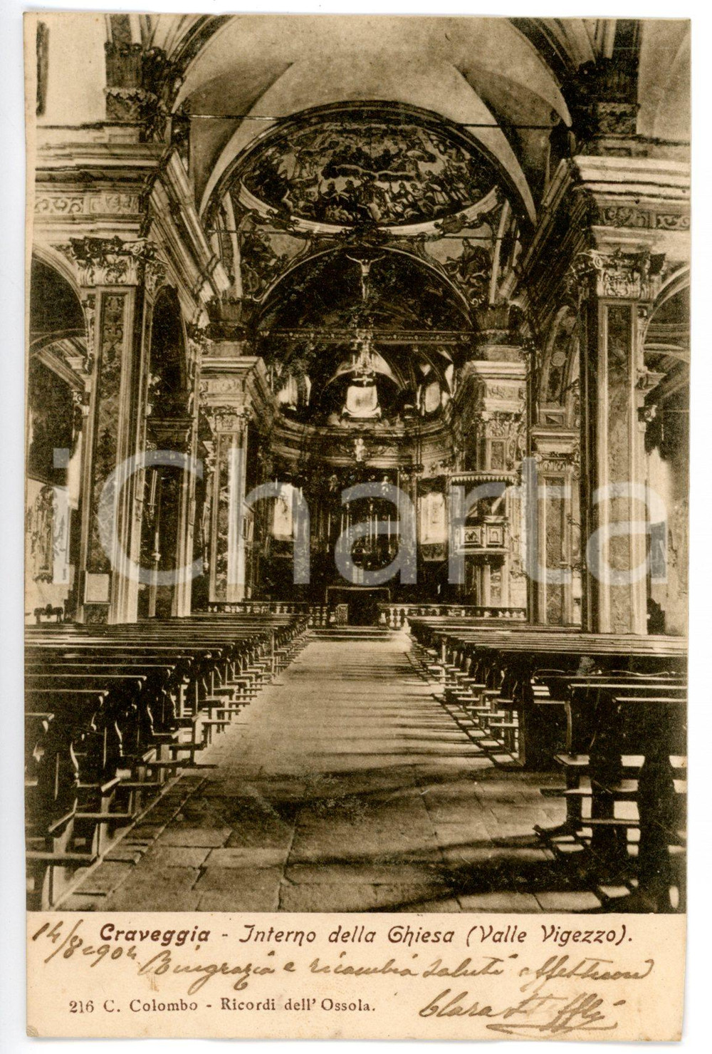 1904 CRAVEGGIA (VB) Interni Chiesa Santi Giacomo e Cristoforo *Cartolina FP VG