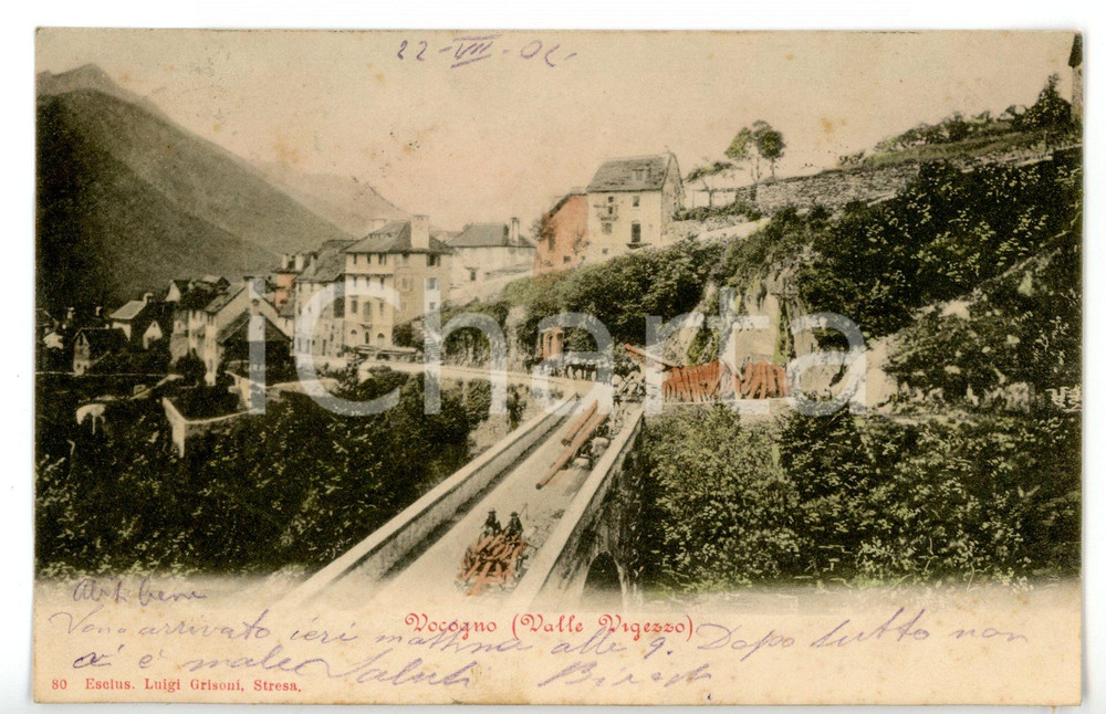 1904 CRAVEGGIA - VOCOGNO (VB) Trasporto del legname *Cartolina ANIMATA FP VG