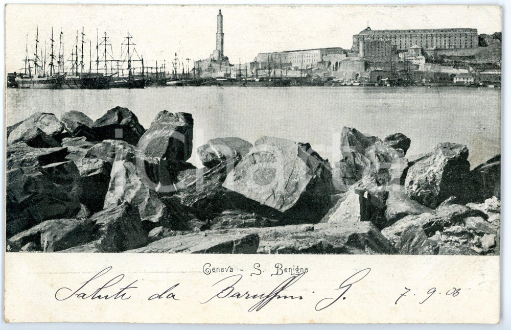 1903 GENOVA SAN BENIGNO Veduta del porto con barche ormeggiate *Cartolina FP VG