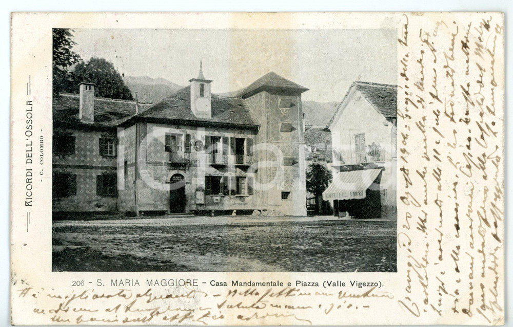 Cartolina originale da collezione 1904 SANTA MARIA MAGGIORE Piazza Risorgimento con casa mandamentale Cartolina 1
