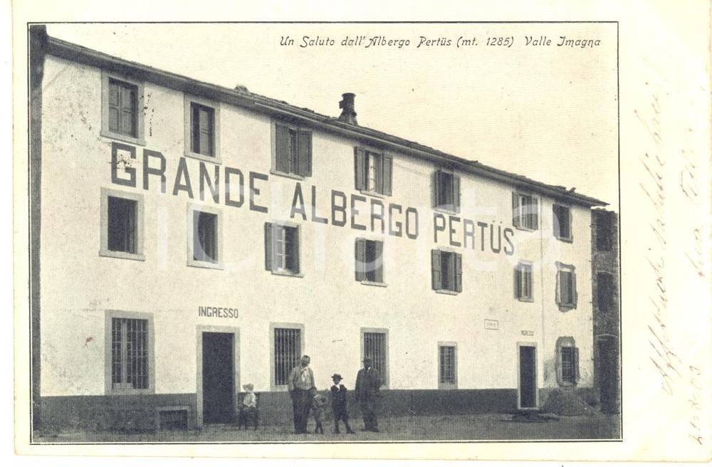 1903 VALLE IMAGNA (BG) Grande Albergo Pertüs - Cartolina ANIMATA FP VG