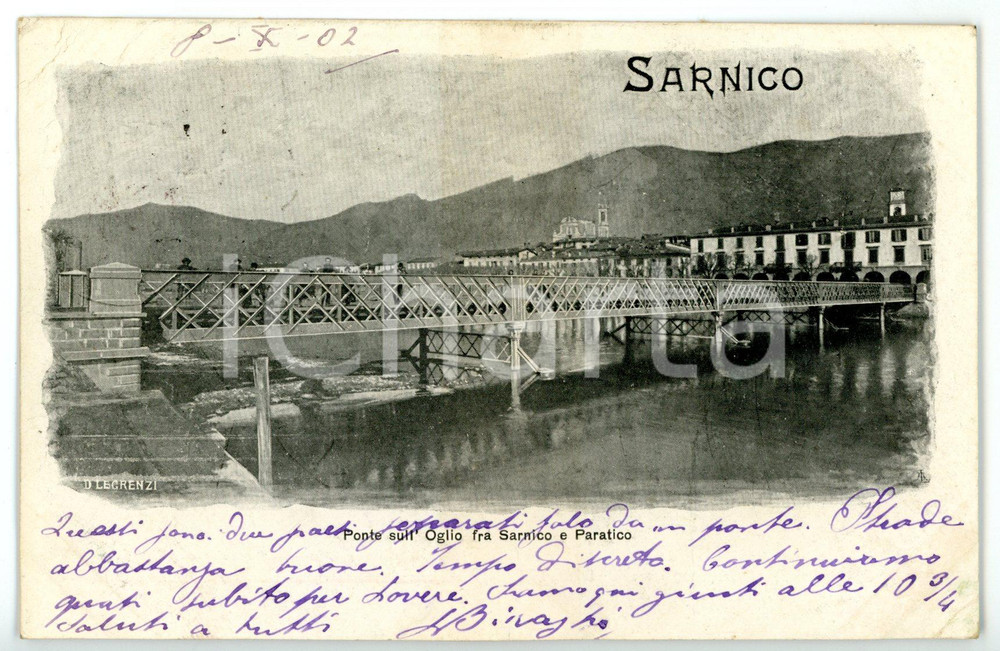 1902 SARNICO (BG) Ponte sull'OGLIO verso PARATICO *Cartolina VINTAGE FP VG