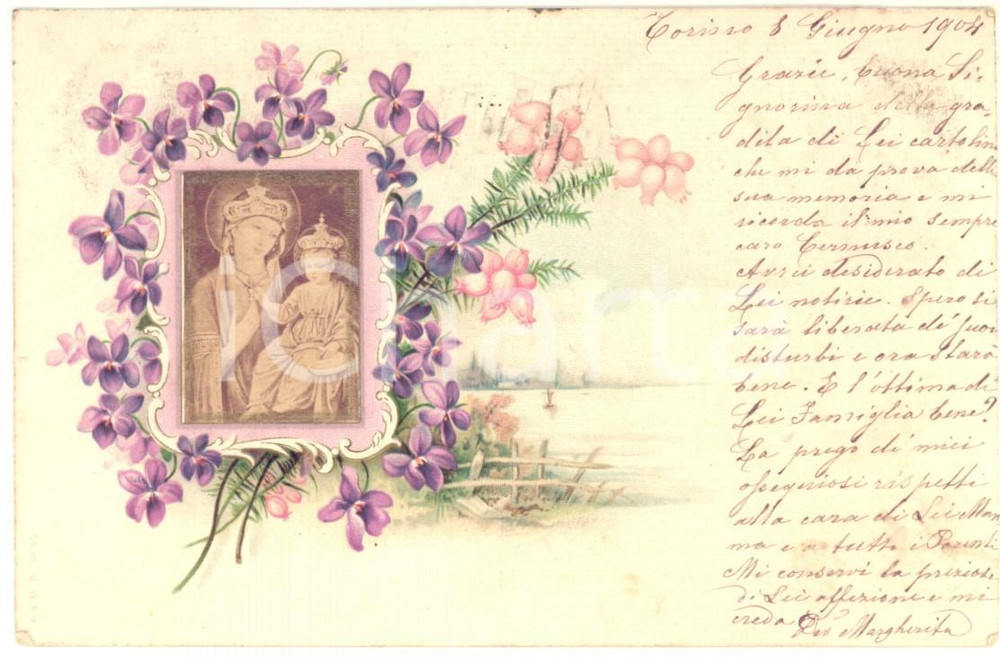 1904 TORINO Cartolina con VERA FOTO Madonna con il Bambino - VINTAGE FP VG