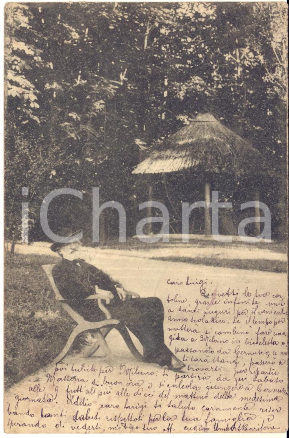 1898 Ritratto di Giuseppe Verdi in un parco - Cartolina postale VINTAGE FP VG