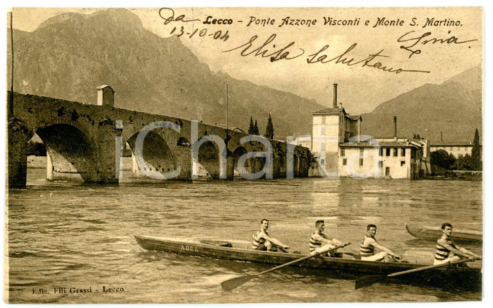 1904 LECCO Ponte Azzone Visconti - Canottieri su canoa ADDA *Cartolina FP VG