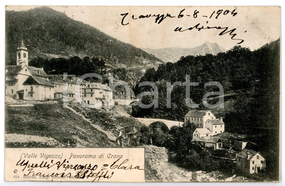 Cartolina originale da collezione 1904 SANTA MARIA MAGGIORE  CRANA VB Scorcio del paese Cartolina ANIMATA FP 1