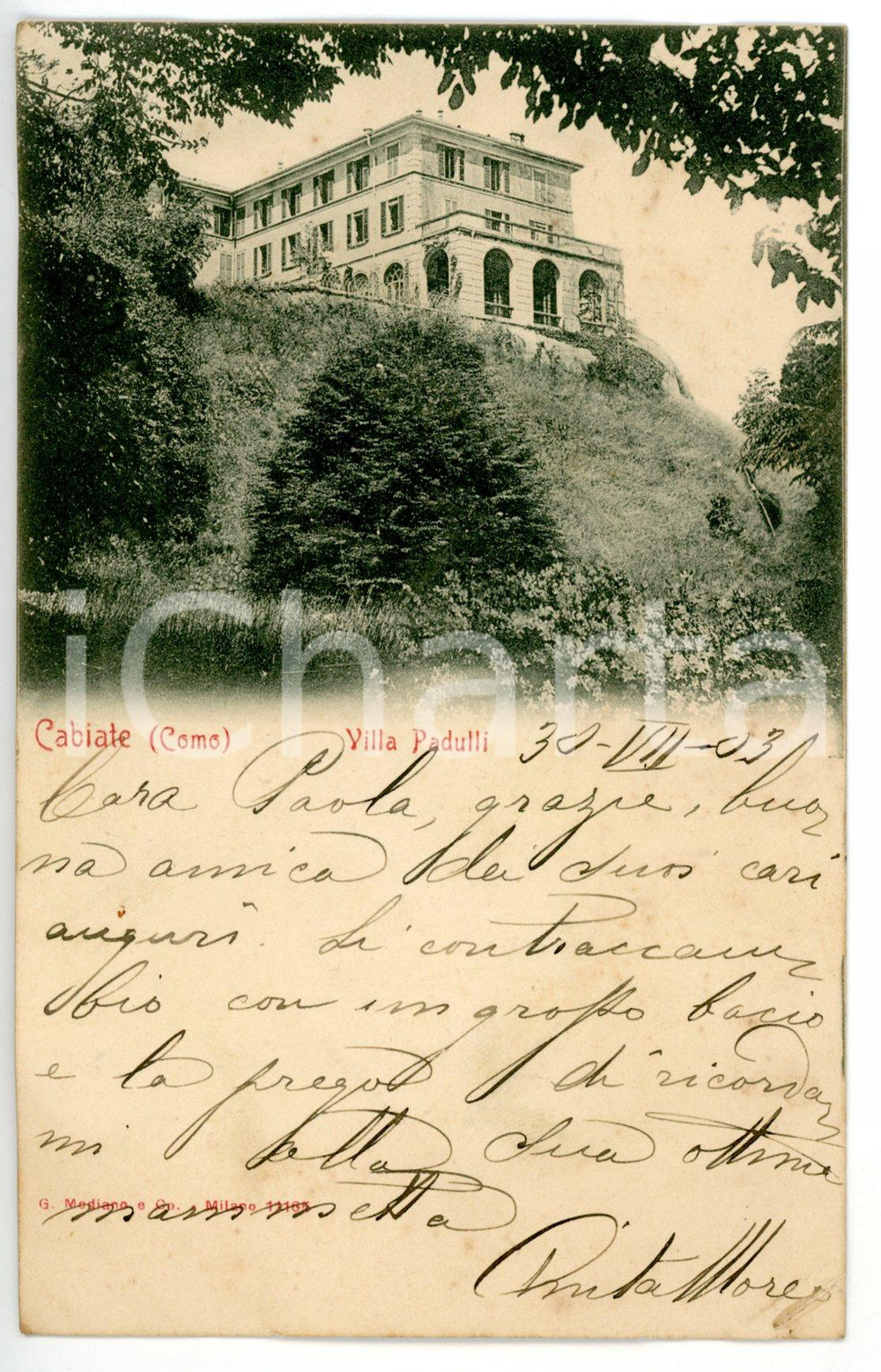 1903 CABIATE (COMO) Scorcio di Villa PADULLI *Cartolina FP VG
