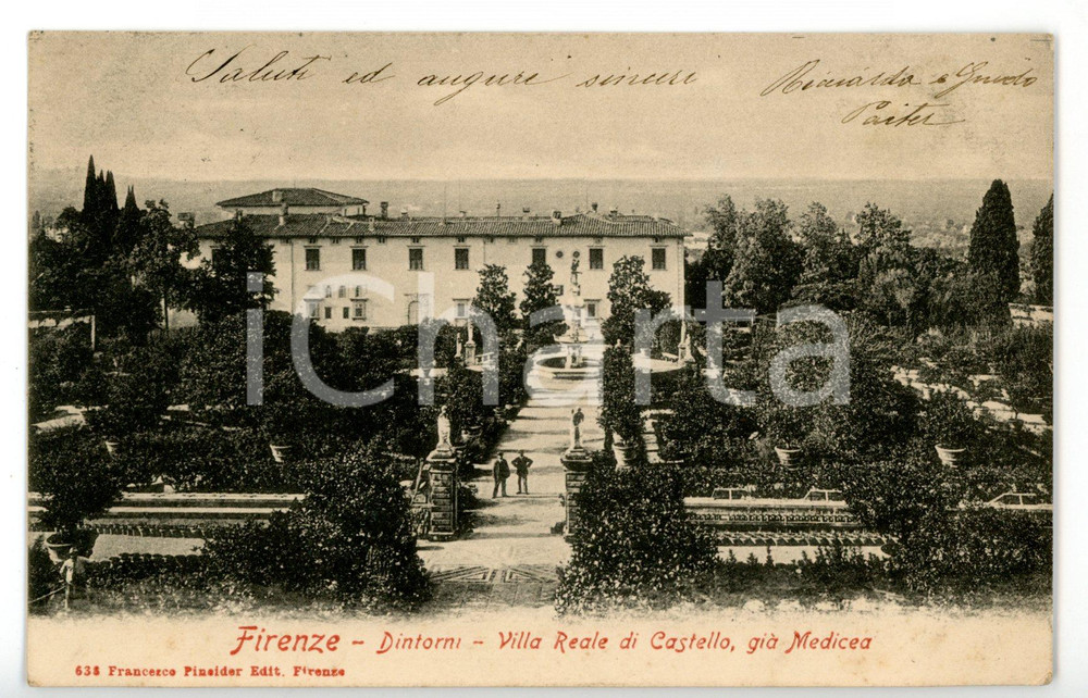 1904 FIRENZE Villa medicea di CASTELLO Veduta con giardino *Cartolina ANIMATA FP