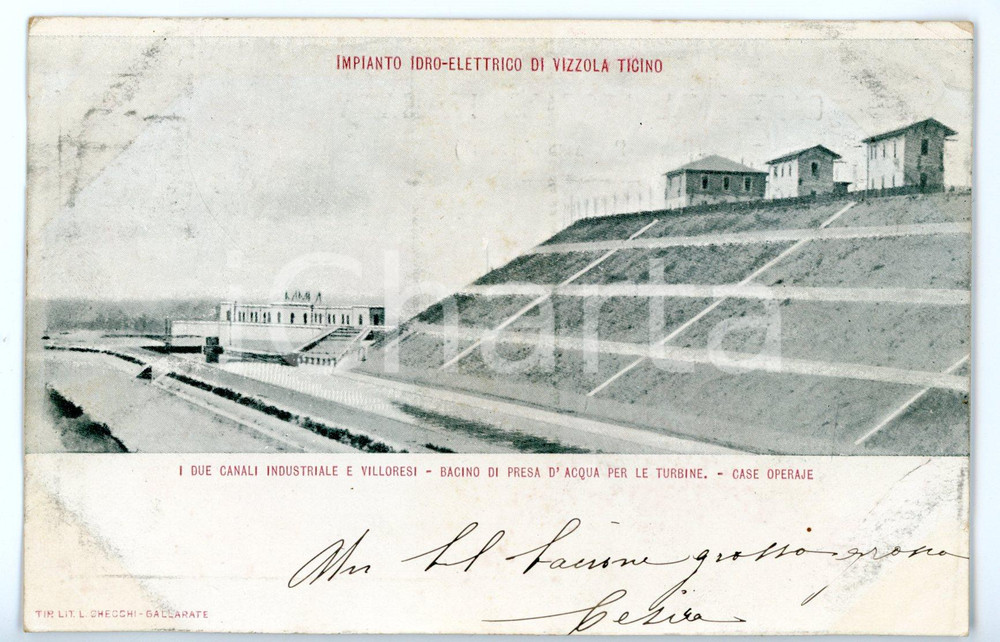 1905 ca VIZZOLA TICINO (VA) Canale VILLORESI e case operaie *Cartolina FP VG