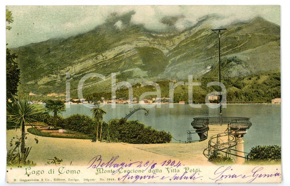 1904 BELLAGIO (CO) Villa POLDI - Balconcino sul lago di COMO *Cartolina FP VG