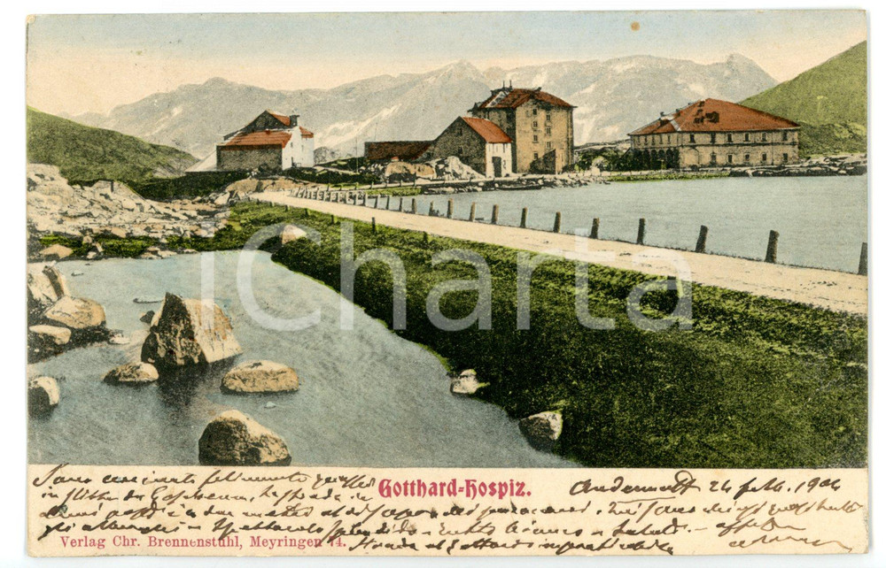 1904 ST. GOTTHARD HOSPIZ (SVIZZERA) Veduta panoramica *Cartolina FP VG