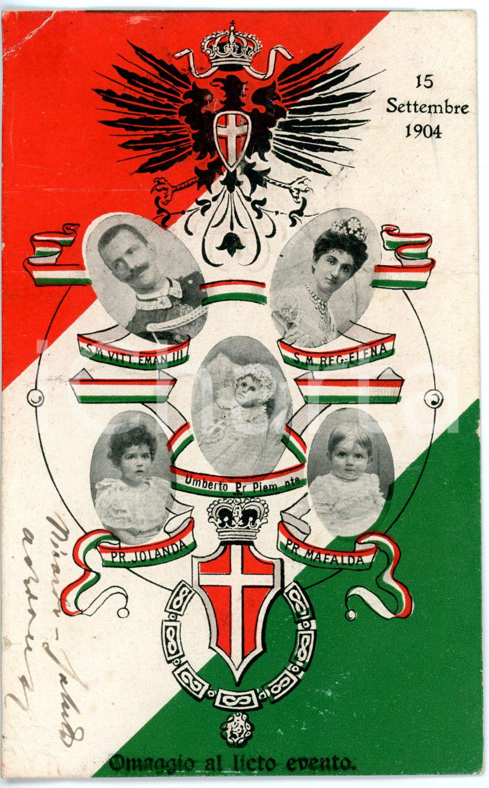 1904 CASA SAVOIA Cartolina per nascita principe ereditario Umberto II FP VG