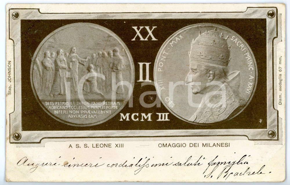 1903 MILANO - CARTOLINA con medaglia Papa LEONE XIII - Omaggio dei milanesi *FP