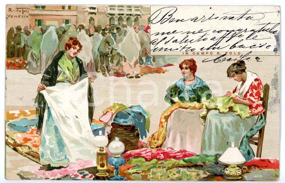 1903 VENEZIA - COSTUME Ricamatrici in Campo SAN POLO *Cartolina ILLUSTRATA FP VG