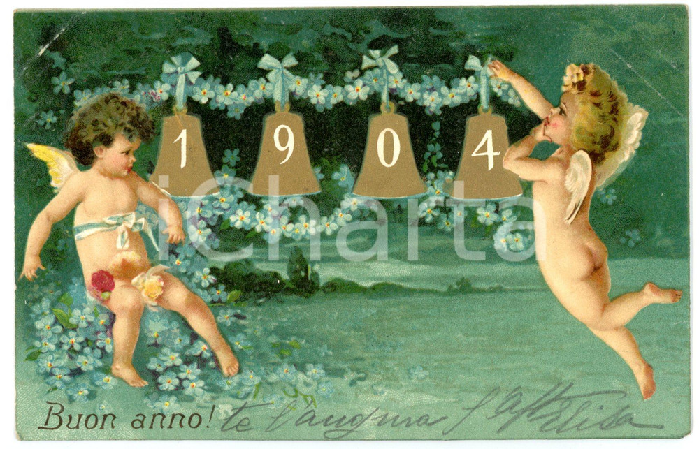 1903 OLGIATE OLONA Auguri di buon anno nuovo *Cartolina ILLUSTRATA FP VG