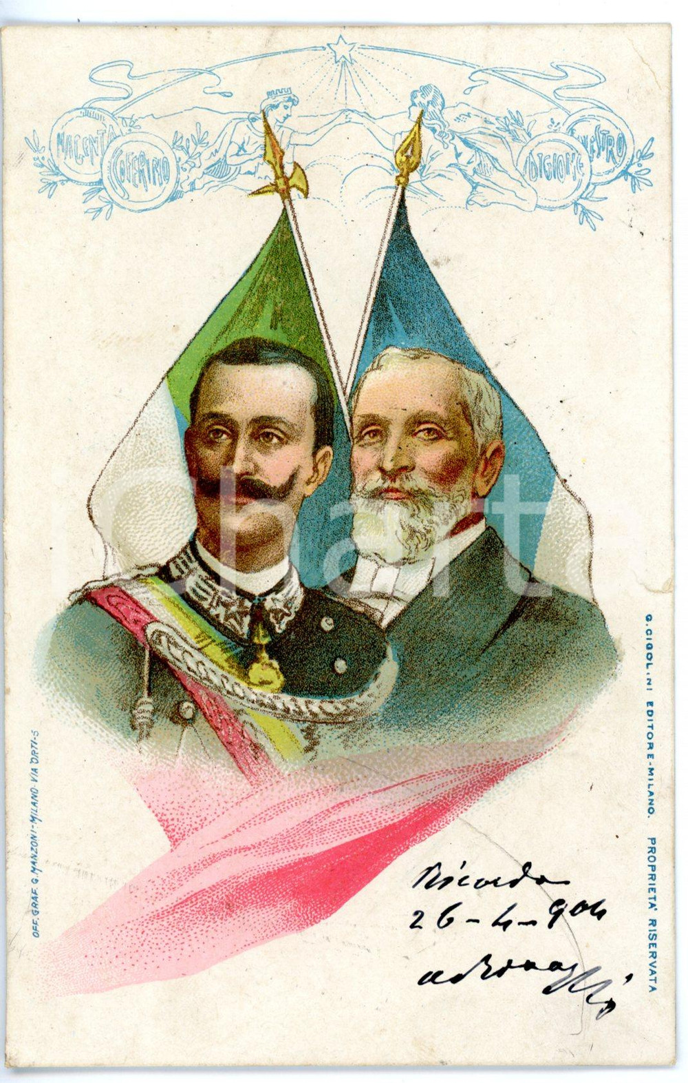 1904 VITTORIO EMANUELE III - Émile LOUBET *Cartolina commemorativa ILLUSTRATA FP