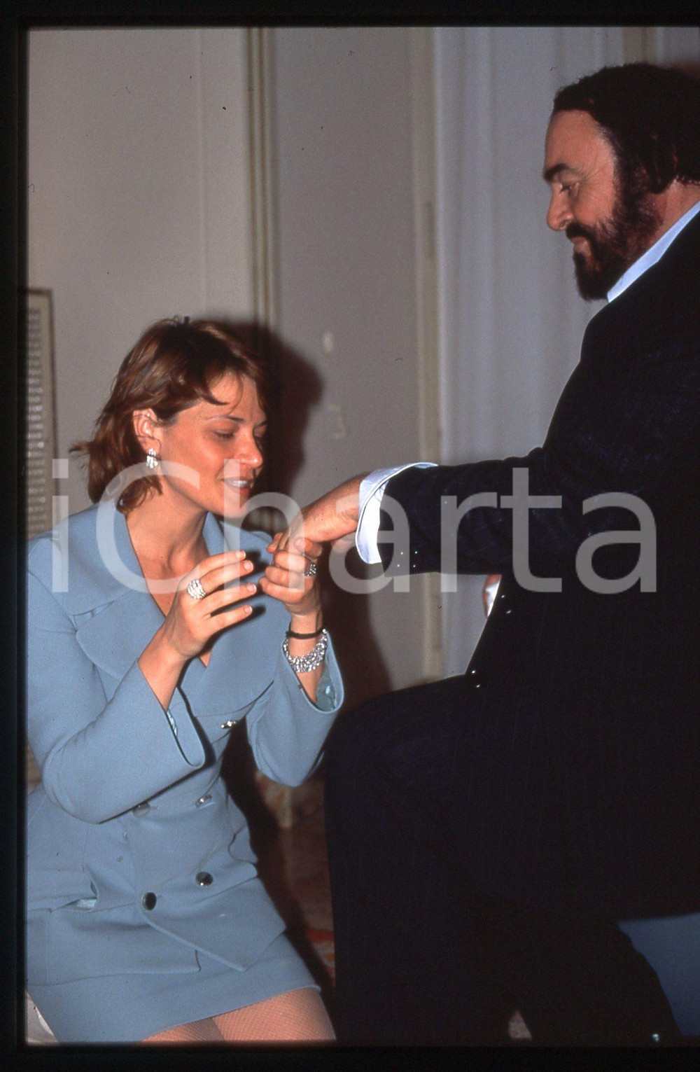 35mm vintage slide* 1991 MODENA Luciano PAVAROTTI e Simona VENTURA Ritratto
