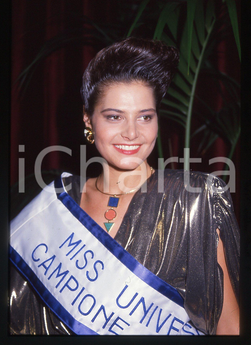 Fotografia d epoca originale 35mm vintage slide1988 CAMPIONE D ITALIA Simona VENTURA a MISS UNIVERSO ITALIA 1