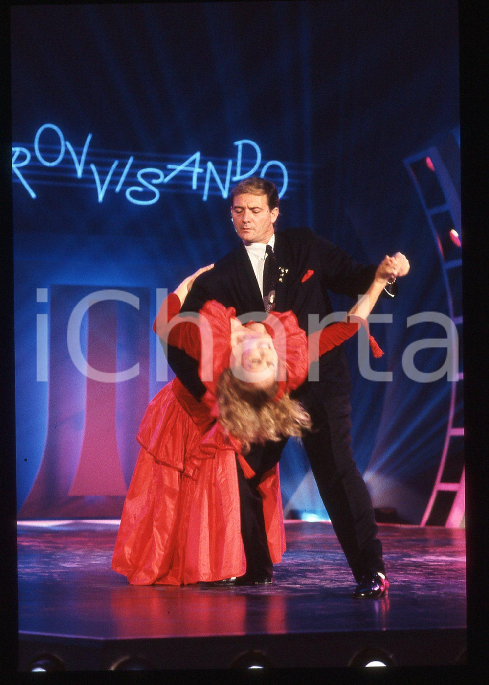 35mm vintage slide*1989 RAI 2 IMPROVVISANDO Ursula ANDRESS Marcello STRAMACCI 7