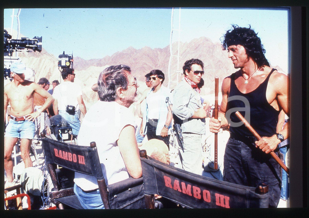 35mm vintage slide*1988 RAMBO III Sylvester STALLONE con regista Peter MACDONALD