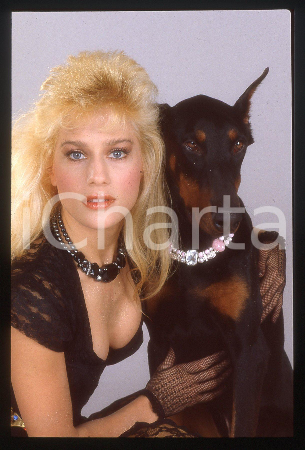 35mm vintage slide* 1990ca COSTUME - Heather PARISI Ritratto con cane