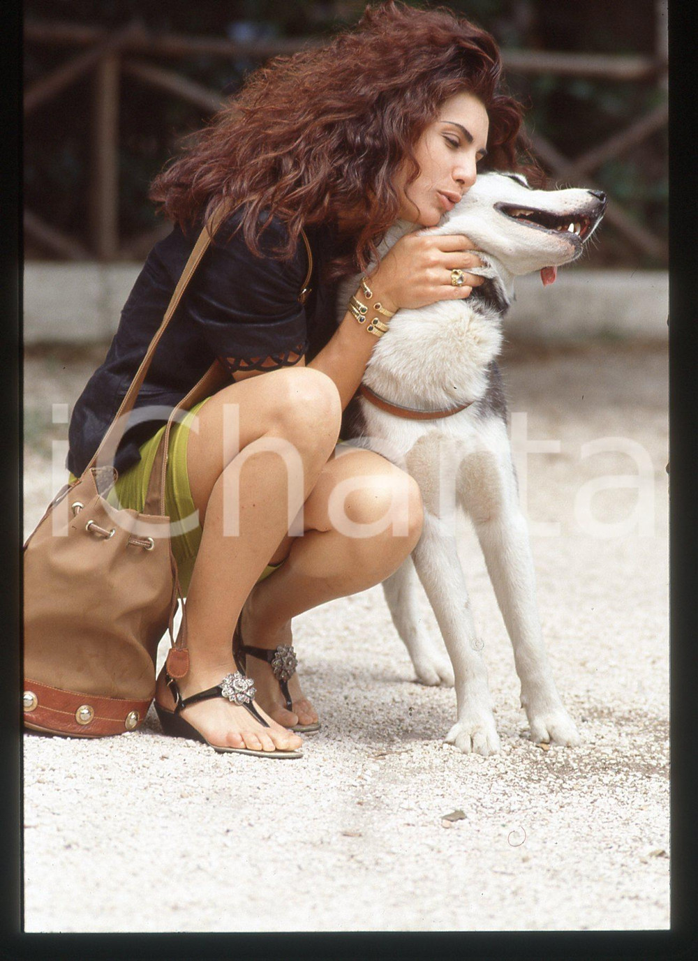 35mm vintage slide*1990ca COSTUME - Nadia BENGALA Ritratto con husky