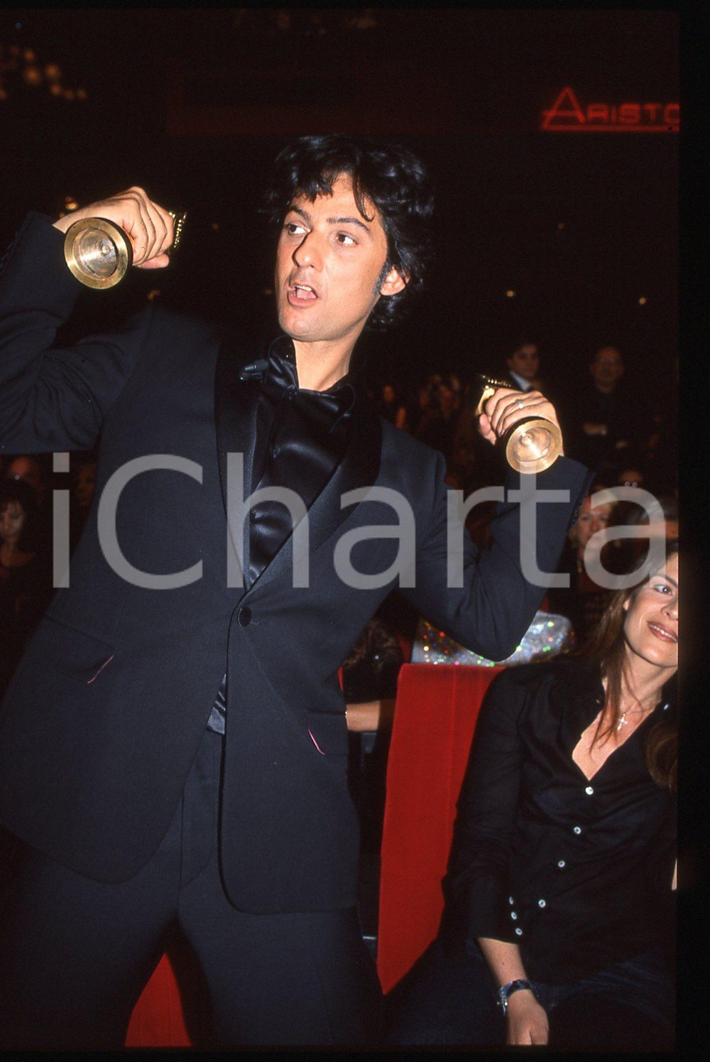 35mm vintage slide*2001 SANREMO Rosario FIORELLO con il PREMIO REGIA TELEVISIVA 