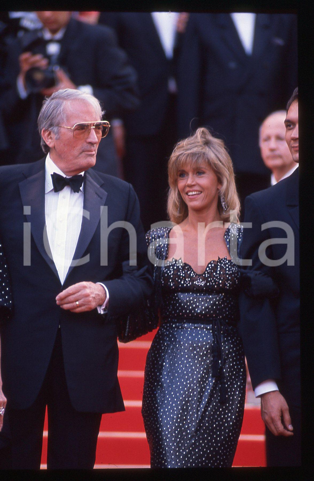 35mm vintage slide* 1989 FESTIVAL CANNES Jane FONDA e Gregory PECK - Red carpet