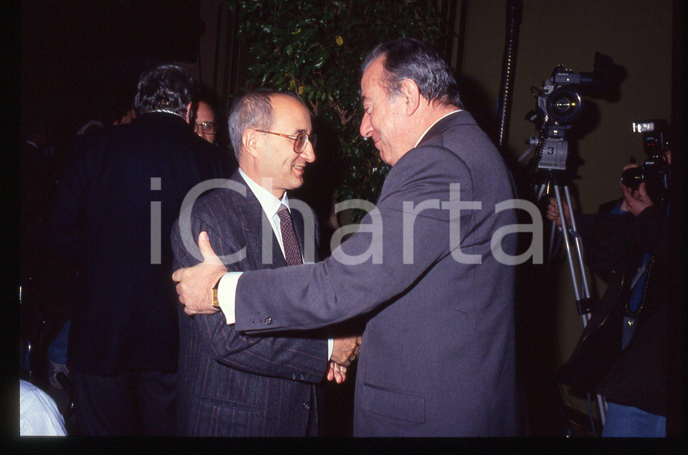 35mm vintage slide* 1989 ca MILANO Enrico DE MITA e Biagio AGNES