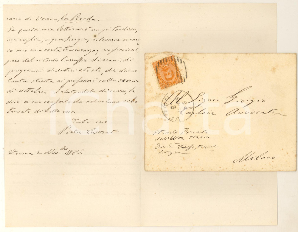 1885 VERONA Pietro CASORATI a Giorgio CARBONE per libro ricevuto *Autografo