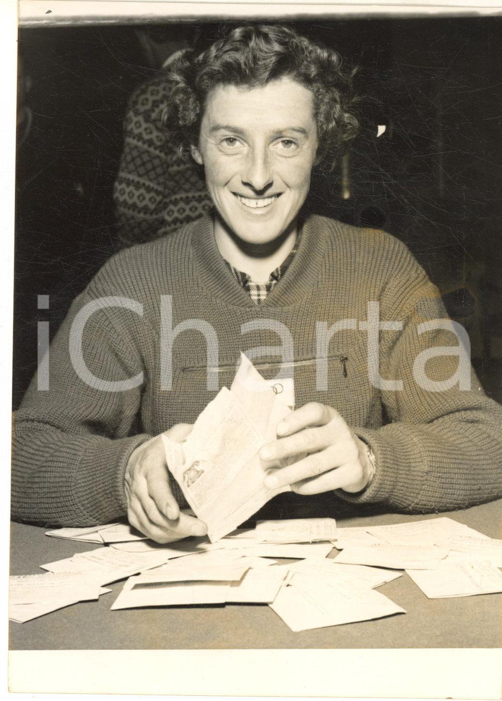 1956 OLIMPIADI CORTINA D'AMPEZZO SCI Madeleine BERTHOT vincitrice discesa - Foto