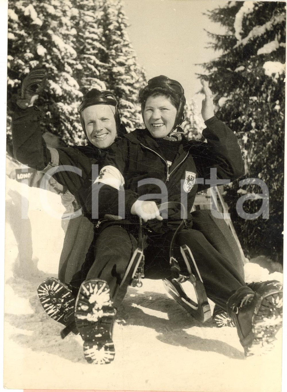 1954 DAVOS EUROPEI SLITTINO Fritz KIENSL e Marie ISSER - Foto 13x18 cm