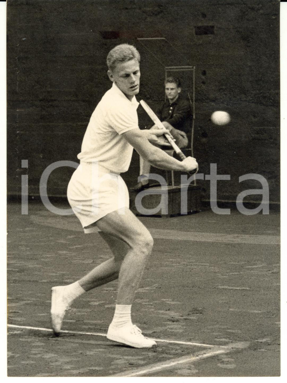 1957 MILANO TENNIS - COPPA DAVIS ITALIA SVEZIA 3-1 Rovescio di Ulf SCHMIDT *Foto
