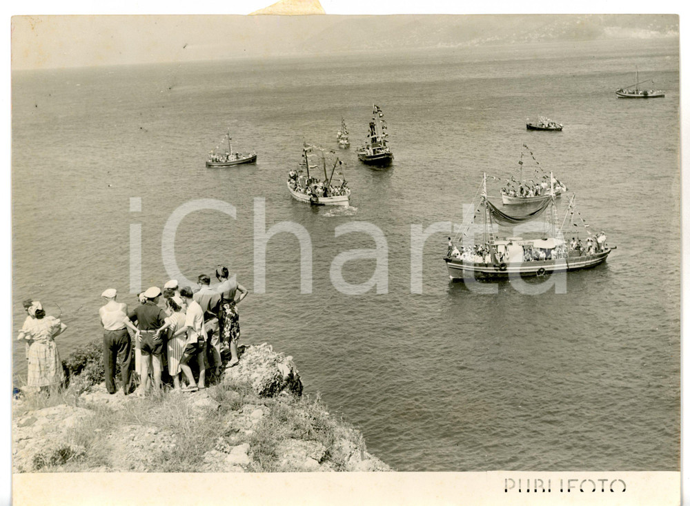 1953 CAMOGLI (GE) - STELLA MARIS Barche in processione - Fotografia 24x18 cm