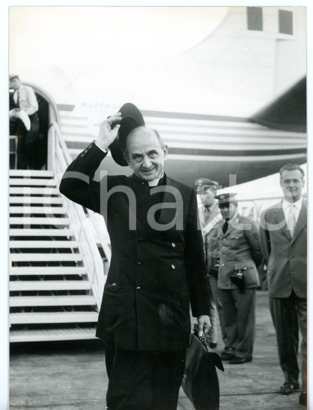 1962 MILANO Card. Giovanni Battista MONTINI al rientro dall'AFRICA *Foto 13x18