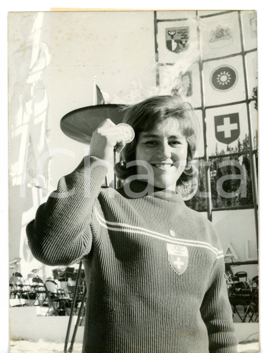 1960 OLIMPIADI INVERNALI SQUAW VALLEY Yvonne RUEGG medaglia d'oro slalom gigante