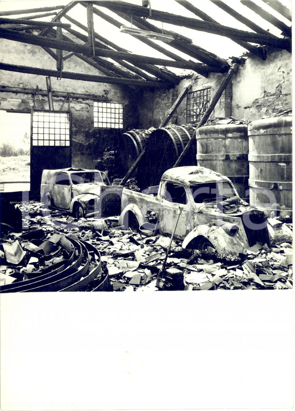 1955 ca PREMAORE / CAMPONOGARA Incendio magazzino FRATELLI SCARPA *Foto 13x18 cm