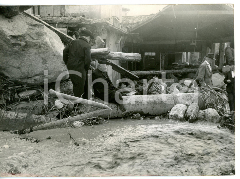 1953 ALLUVIONE A MARONE Parroco seduto su un albero sradicato *Foto 18x13 cm