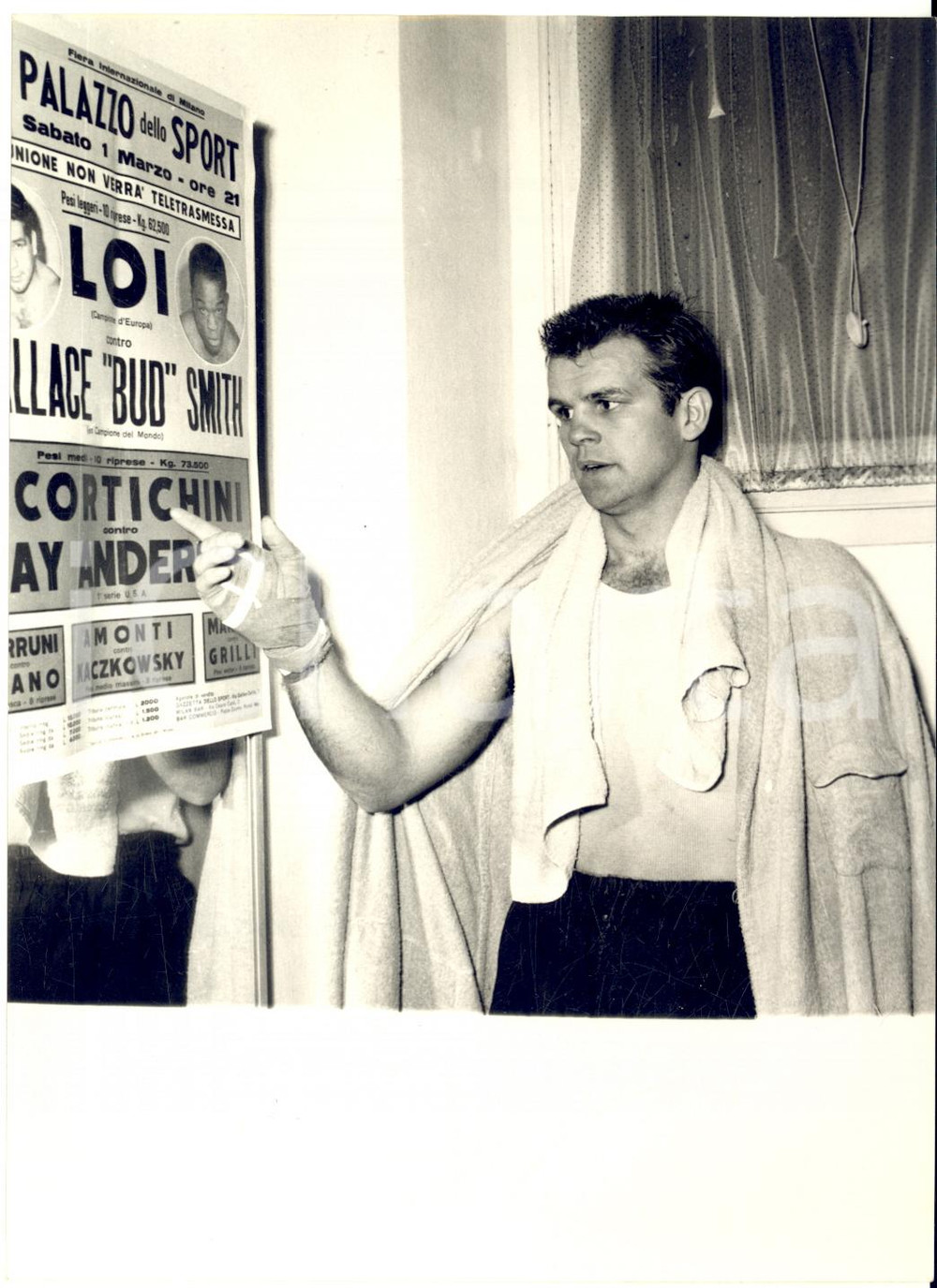 1958 MILANO BOXE Jay ANDERSON si allena per l'incontro con Italo SCORTICHINI