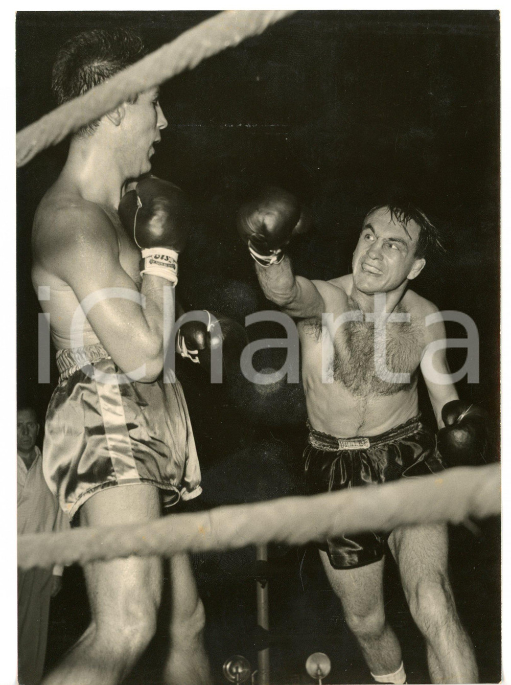 1956 MILANO BOXE Charles HUMEZ sferra un gancio a Franco FESTUCCI *Foto 13x18 cm